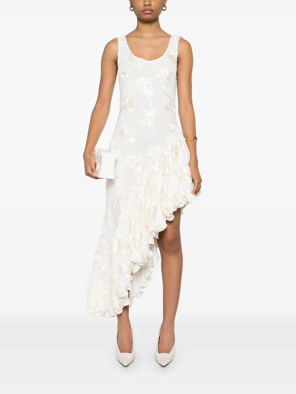 Flower-Mesh Ruffle Dress