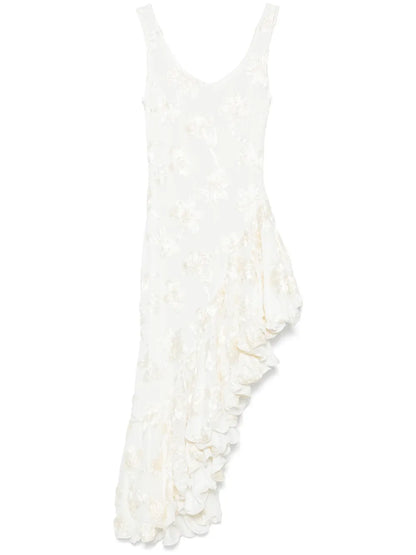 Flower-Mesh Ruffle Dress