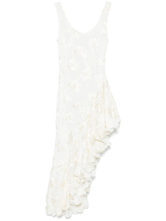 Flower-Mesh Ruffle Dress