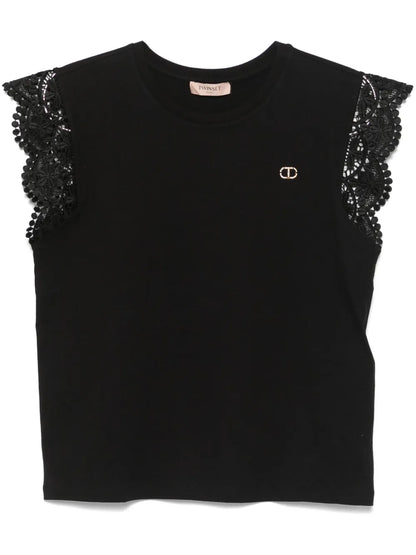 Lace-Cap-Sleeves T-Shirt