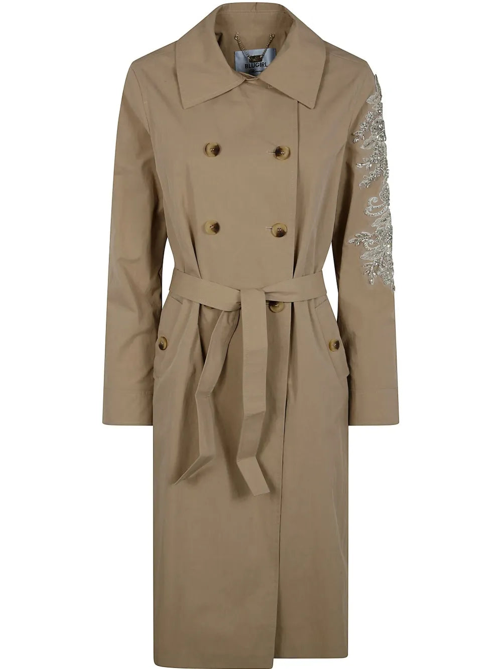 Floral-Appliqué Trench Coat