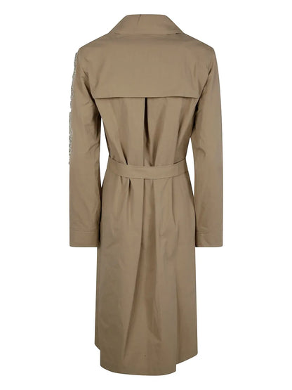 Floral-Appliqué Trench Coat
