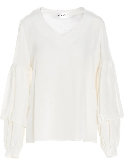 Puff-Sleeve Silk Blouse