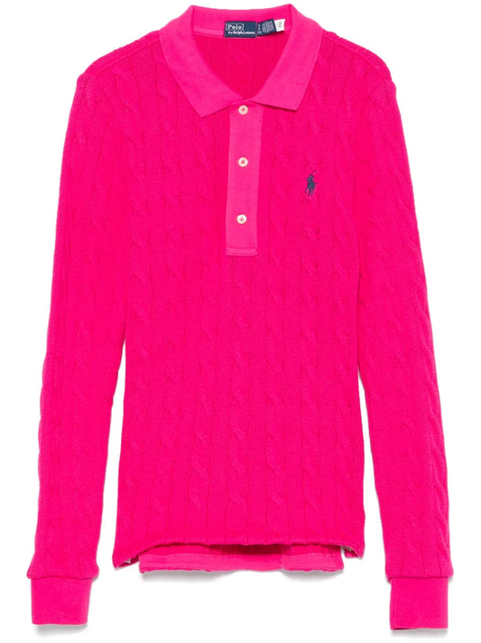 Cable-Knit Polo Top