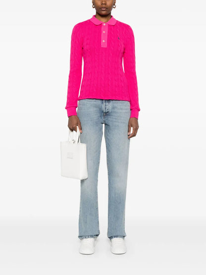 Cable-Knit Polo Top