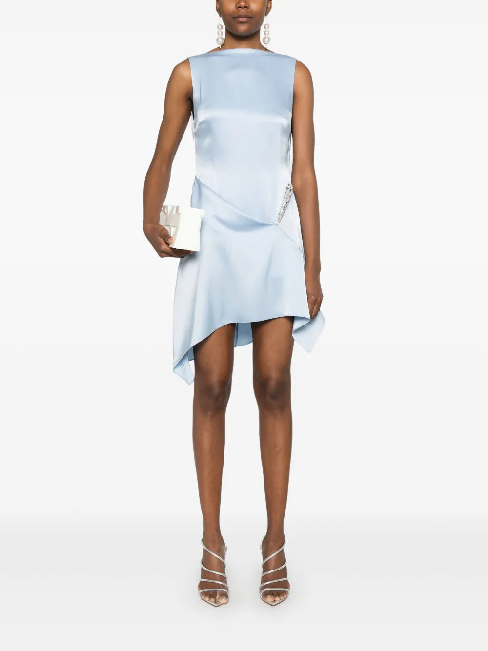 Crystal-Claw Detailed Asymmetric Mini Dress