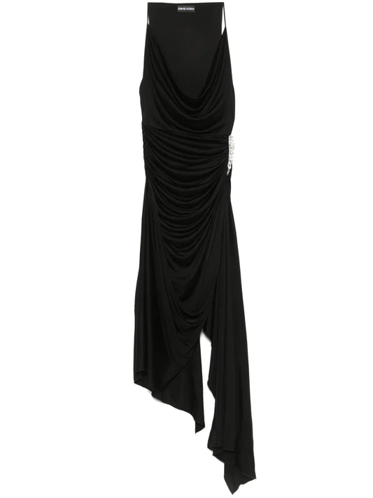 Crystal-Claw Detailed Asymmetric Midi Dress