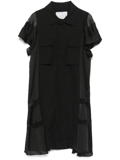 Sheer-Panels Shirt Dress