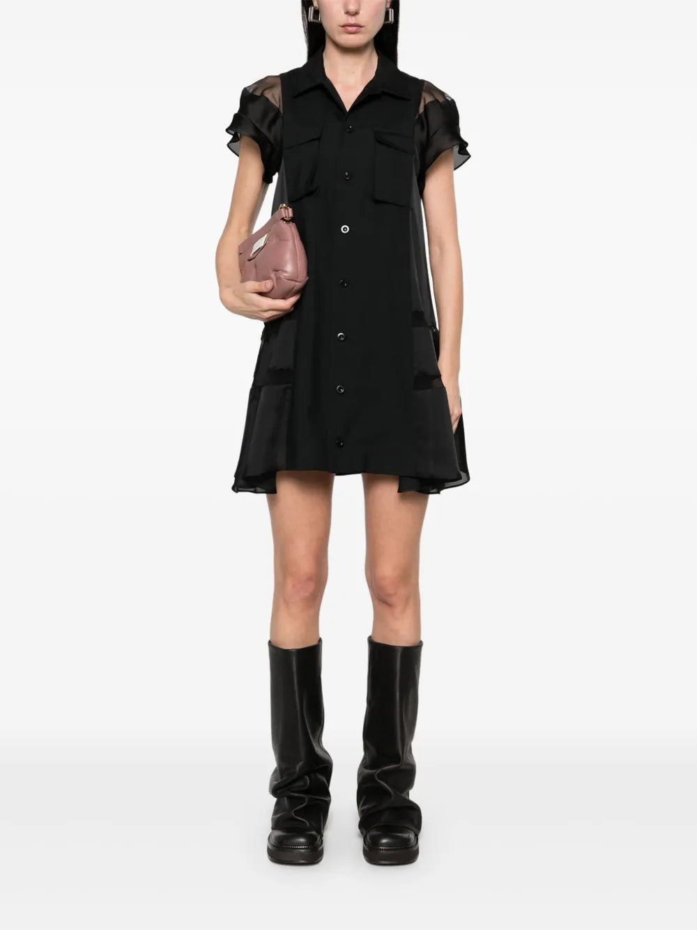 Sheer-Panels Shirt Dress