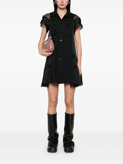 Sheer-Panels Shirt Dress