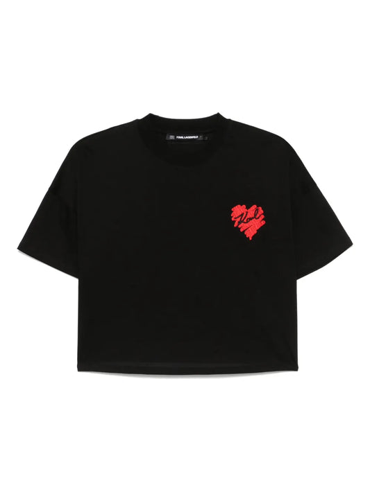 Heart-Motif Cropped T-Shirt