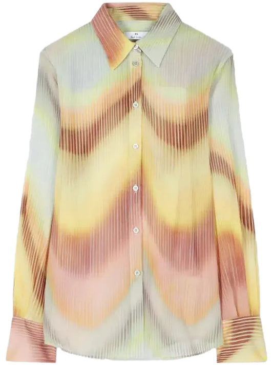 Gradient Wave-Print Georgette Shirt