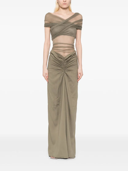 Crossed Tulle Ruched Dress