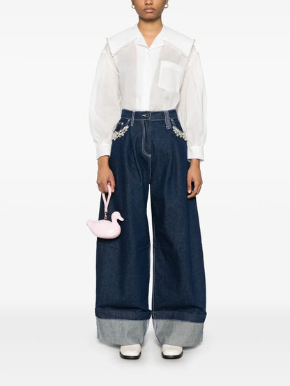 Sailor-Collar Puff-Sleeves Shirt