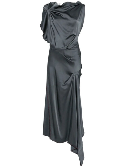 Asymmetric Draped Midi Dress