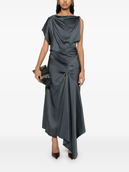 Asymmetric Draped Midi Dress