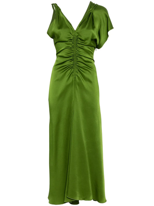 Asymmetric Ruched Midi Dress