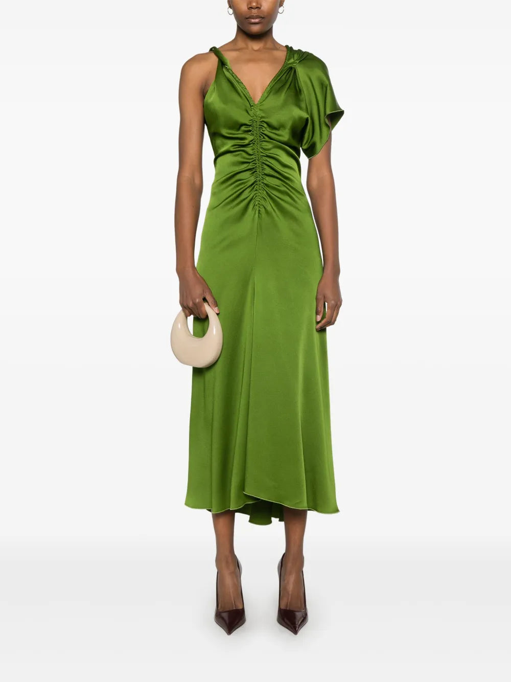 Asymmetric Ruched Midi Dress
