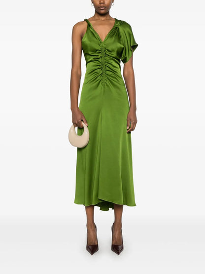 Asymmetric Ruched Midi Dress