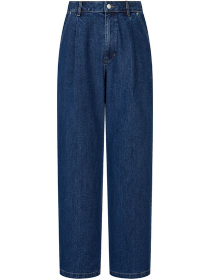 Pleat-Detail Wide-Leg Jeans