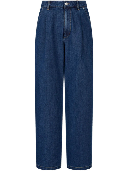 Pleat-Detail Wide-Leg Jeans