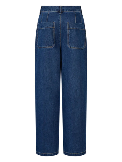 Pleat-Detail Wide-Leg Jeans