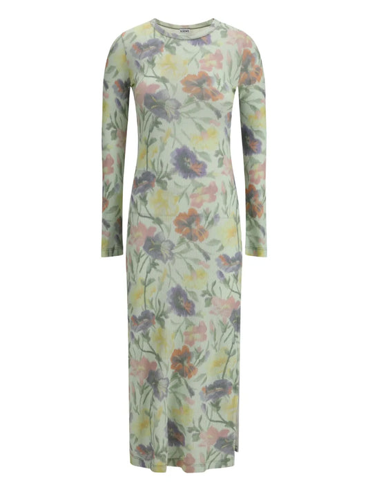 Morning Glory-Print Midi Dress