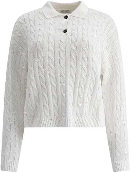Cable-Knit Polo Sweater
