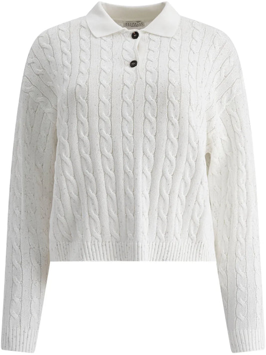 Cable-Knit Polo Sweater