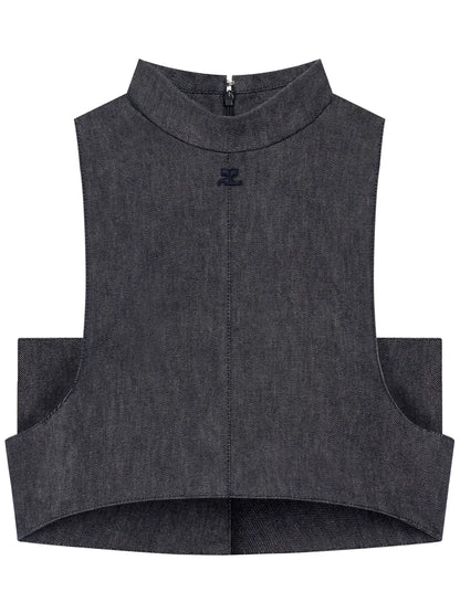 Mock-Neck Denim Top