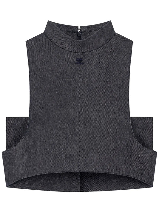 Mock-Neck Denim Top