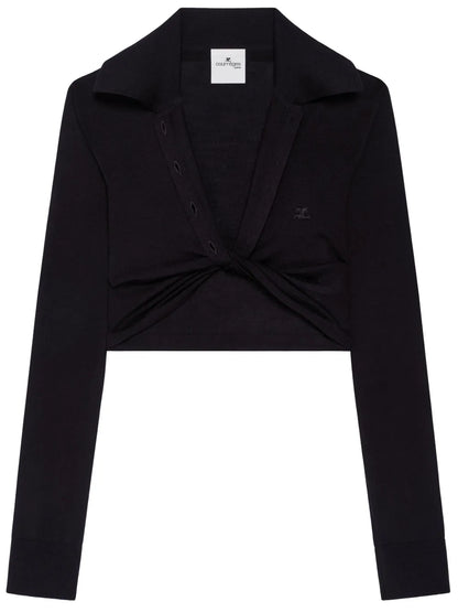Twist-Detail Cropped Polo Jumper