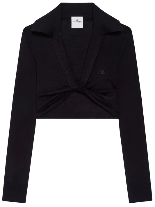 Twist-Detail Cropped Polo Jumper