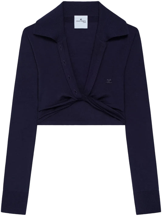 Twist-Detail Cropped Polo Jumper