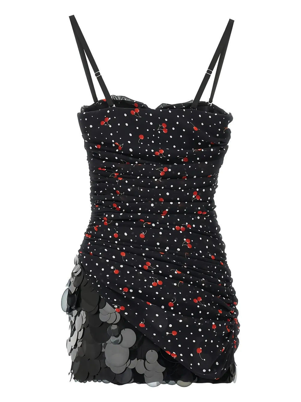 Ruched Cherry Polka-Dot Dress