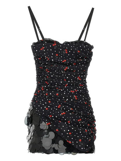 Ruched Cherry Polka-Dot Dress