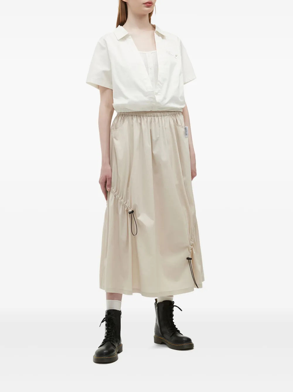 Gathered-Detail Midi Skirt
