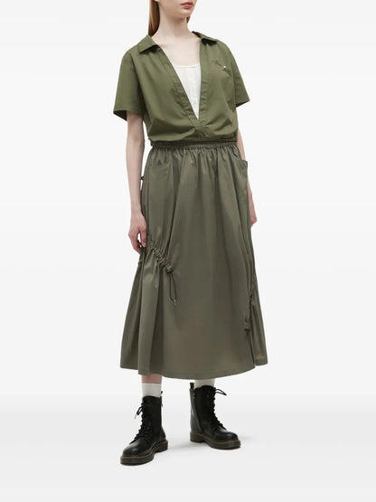 Gathered-Detail Midi Skirt