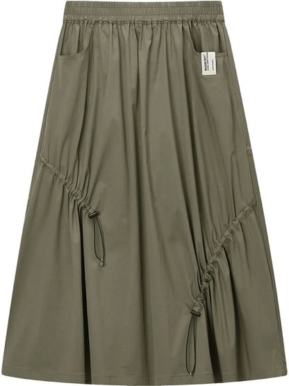 Gathered-Detail Midi Skirt
