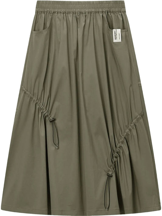 Gathered-Detail Midi Skirt