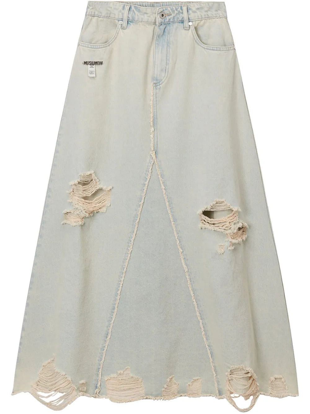 Distressed Denim Maxi Skirt