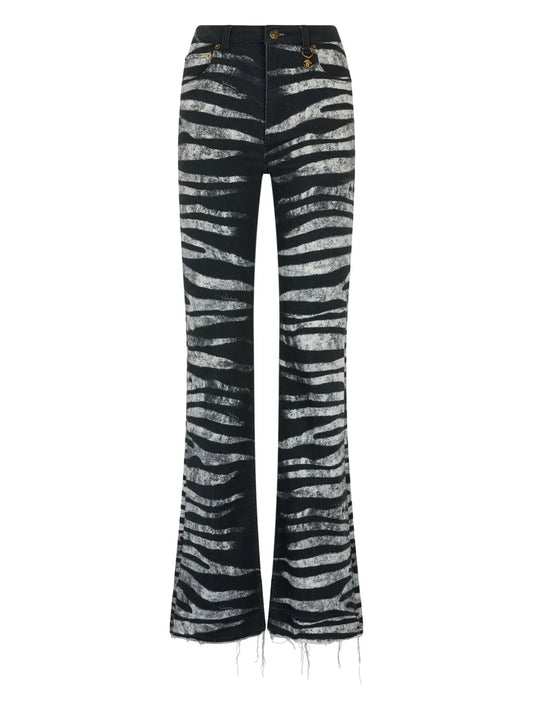 Zebra-Print Flared Jeans