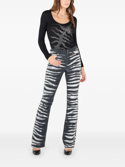 Zebra-Print Flared Jeans