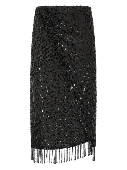 Fringe-Detail Sequined Skirt