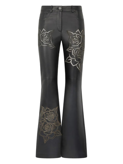 Floral-Embroidery Flared Trousers