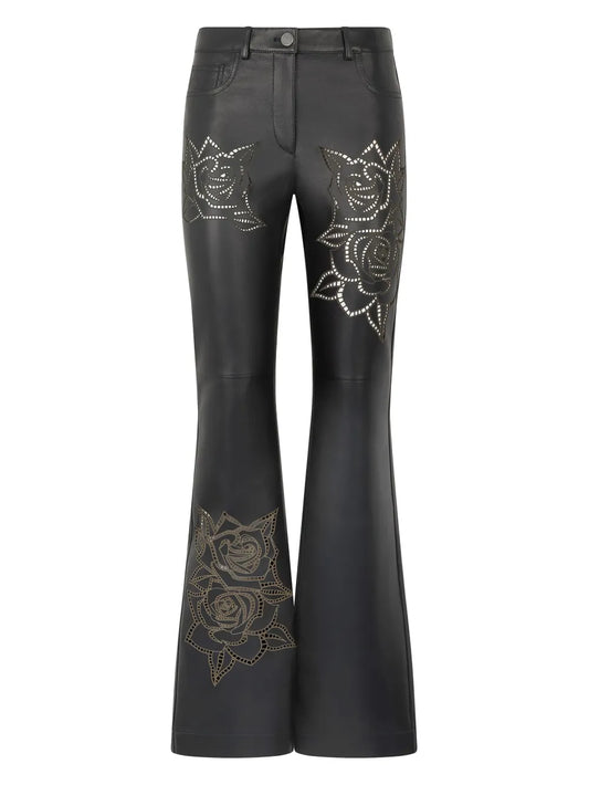 Floral-Embroidery Flared Trousers