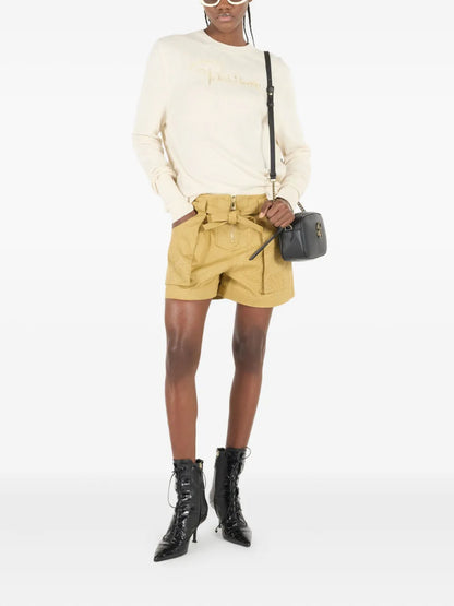 Python-Print Belted Shorts