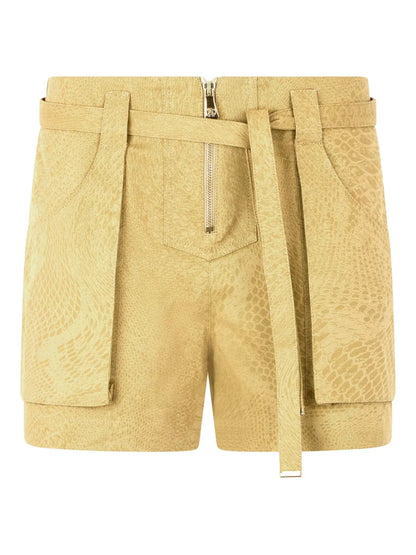 Python-Print Belted Shorts