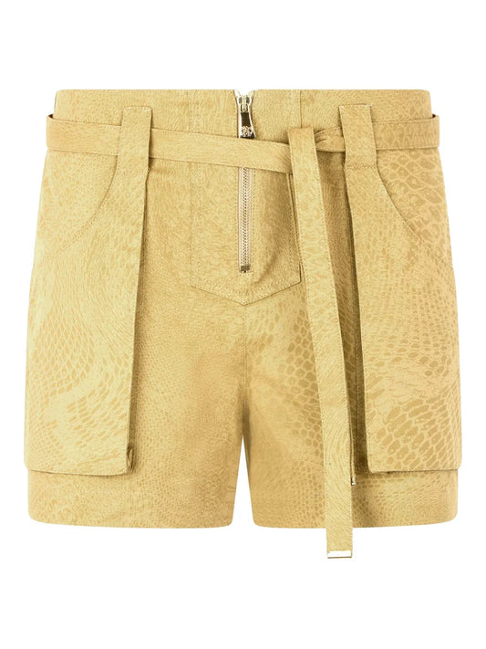 Python-Print Belted Shorts