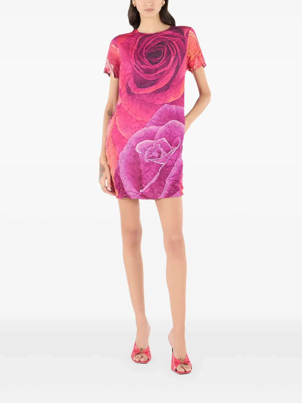 Rose-Print Mini Dress
